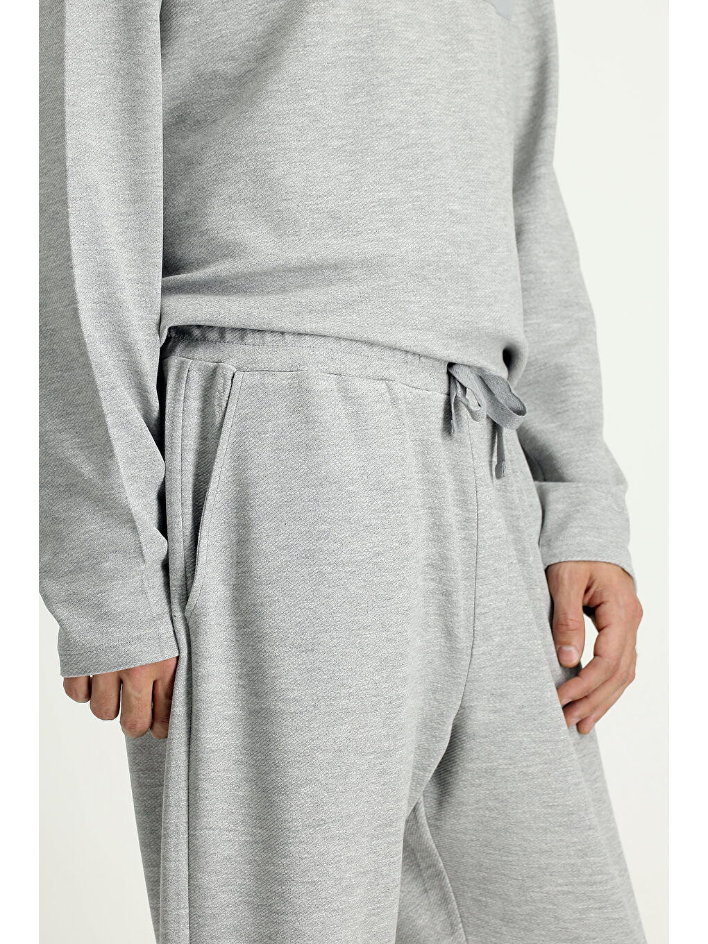 Gri Uzun Kol Bisiklet Yaka 3'lü Şortlu Pijama Seti-2