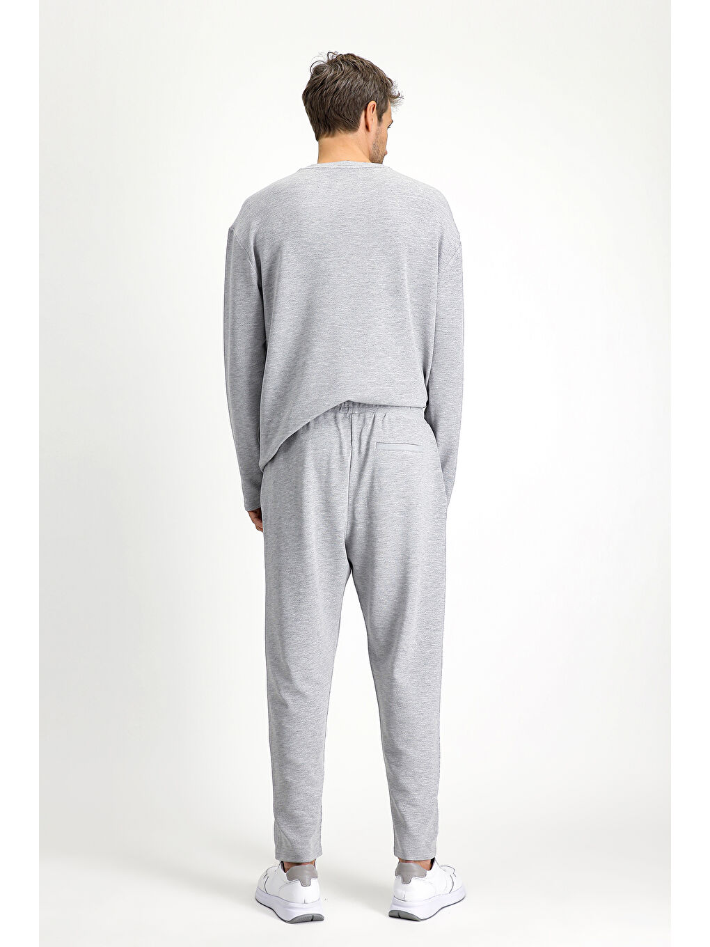 Gri Uzun Kol Bisiklet Yaka 3'lü Şortlu Pijama Seti-3