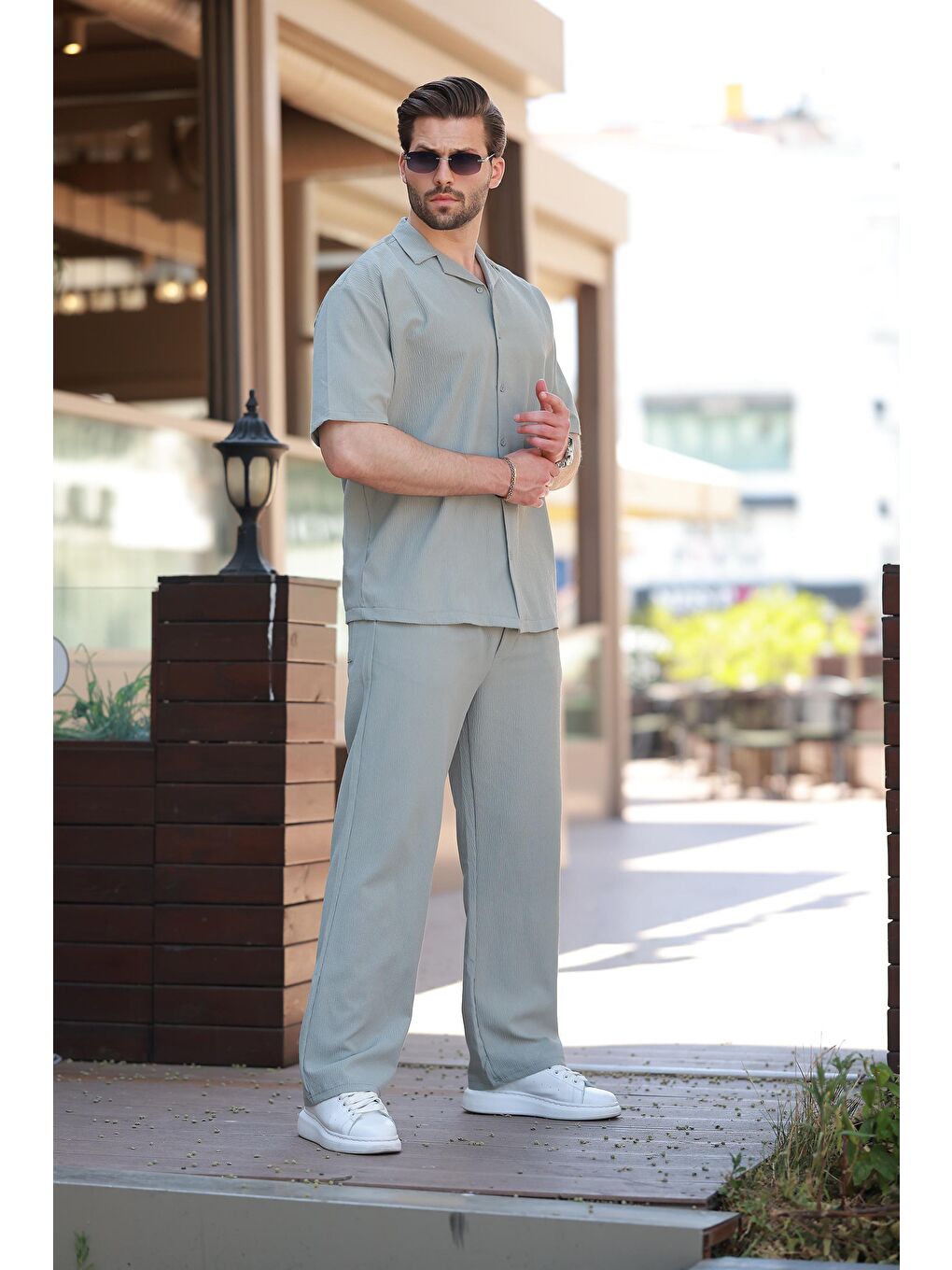 Çağla Yeşili Basic Erkek Gömlek Takım E7320-1