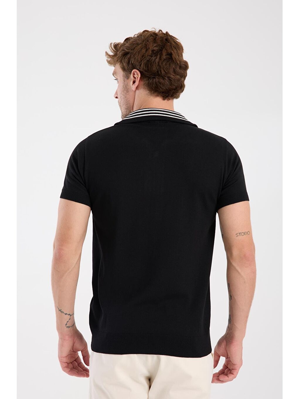 Aclub Foxtrot Örme Kumaş Viskon Karışımlı Slim Fit Siyah Dik Yaka Erkek Düz Polo Shirt-7