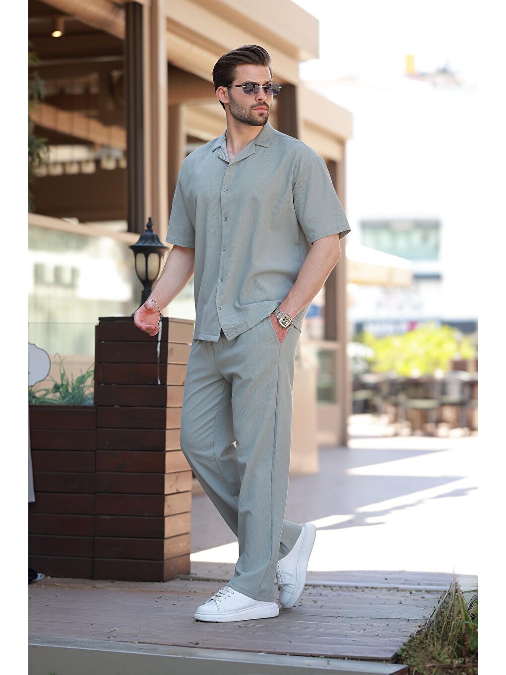 Çağla Yeşili Basic Erkek Gömlek Takım E7320-2