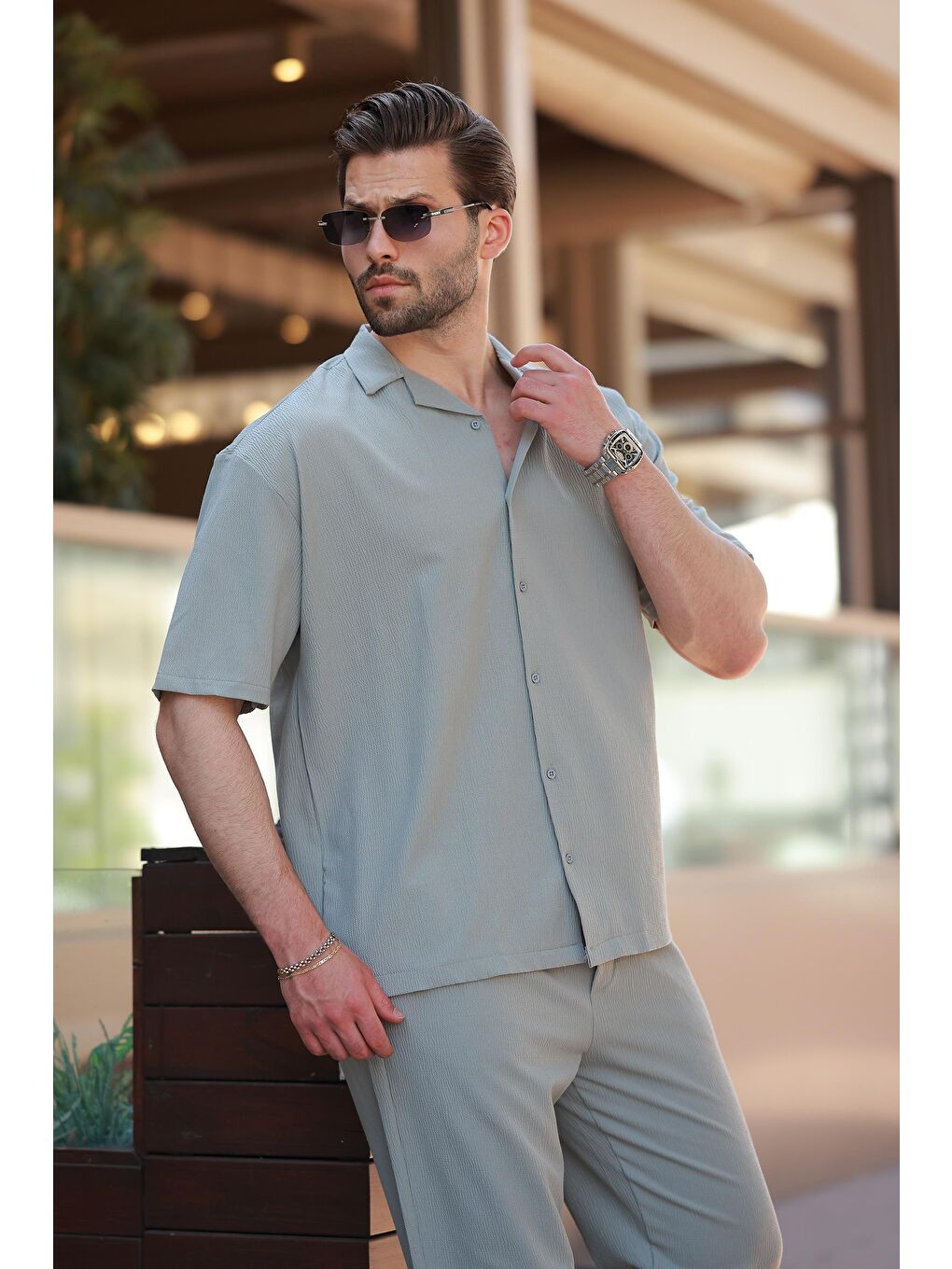 Çağla Yeşili Basic Erkek Gömlek Takım E7320-3