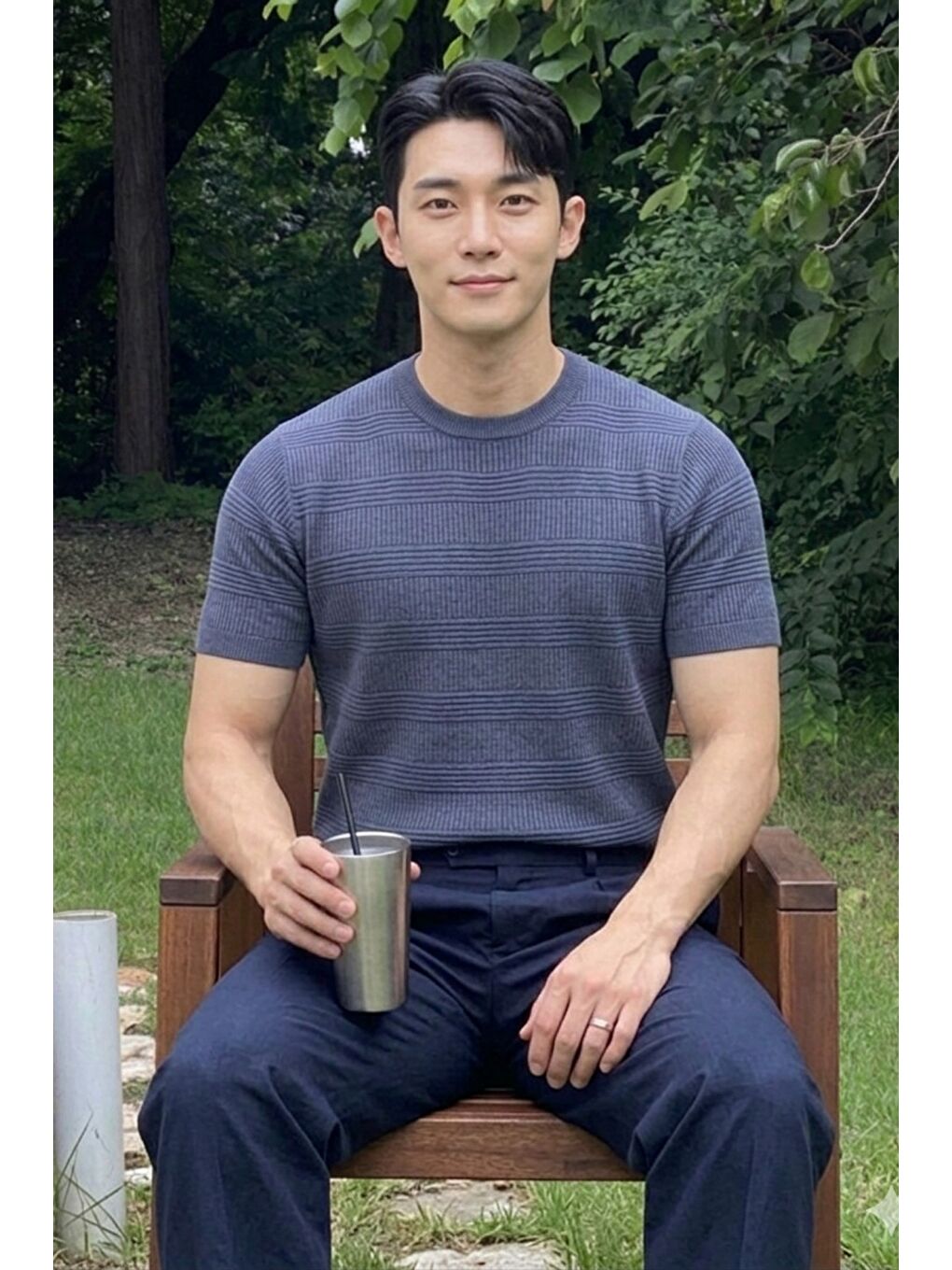 Lacivert Fitilli Triko Tişört Erkek Slim Fit Yazlık Premium Basic Üst-1