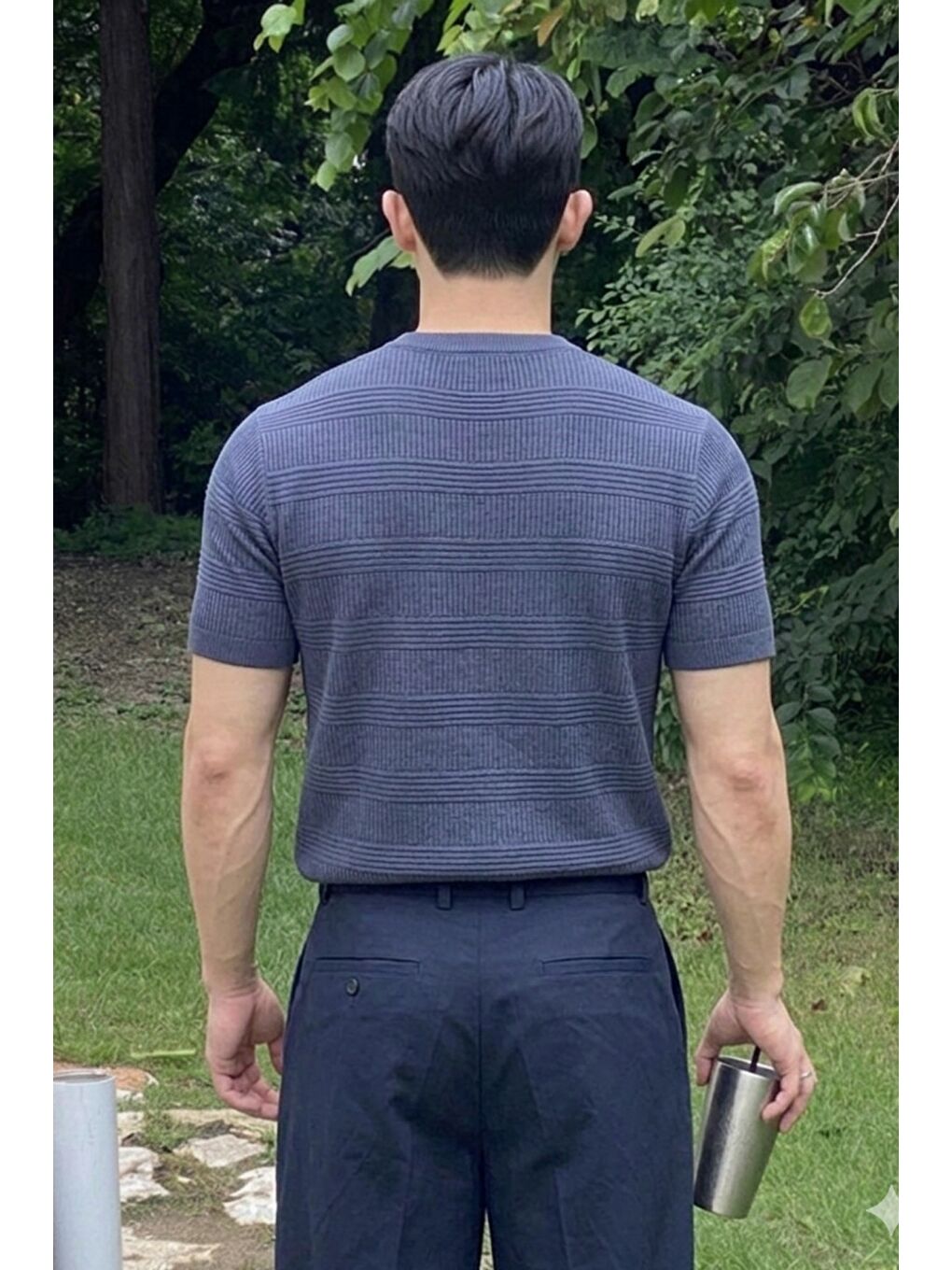 Lacivert Fitilli Triko Tişört Erkek Slim Fit Yazlık Premium Basic Üst-2