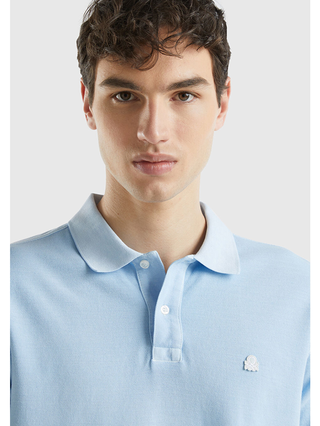 Erkek Açık Mavi %100 Pamuk Göğsü Yama Logo İşlemeli Polo Yaka Tişört-2