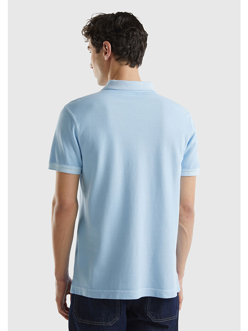 Erkek Açık Mavi %100 Pamuk Göğsü Yama Logo İşlemeli Polo Yaka Tişört-1