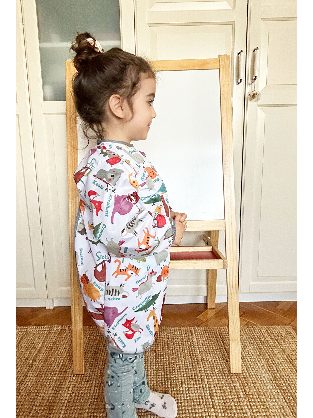 7-11 Yaş, Zoo, Sıvı Geçirmez, Makinede Yıkanabilir, Uzun Kollu Çocuk, Aktivite Mama Önlüğü-1
