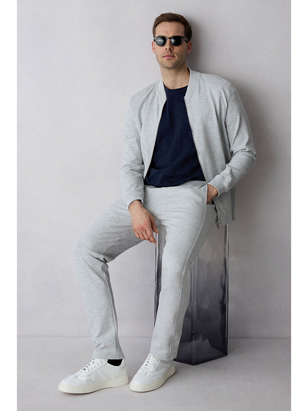 Gri Fermuarlı Esnek Bomber Sweat Hırka-1