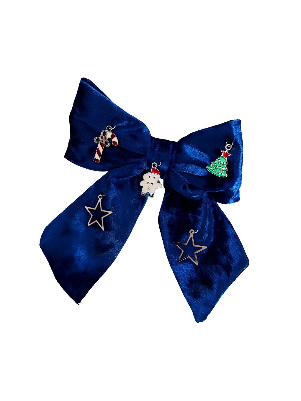 Yılbaşı Charmları Gece Mavisi Kadife Fiyonk Toka-6