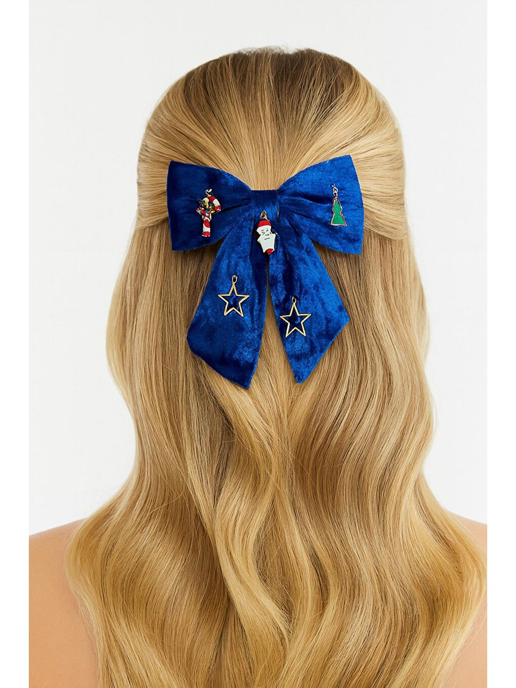 Yılbaşı Charmları Gece Mavisi Kadife Fiyonk Toka-7