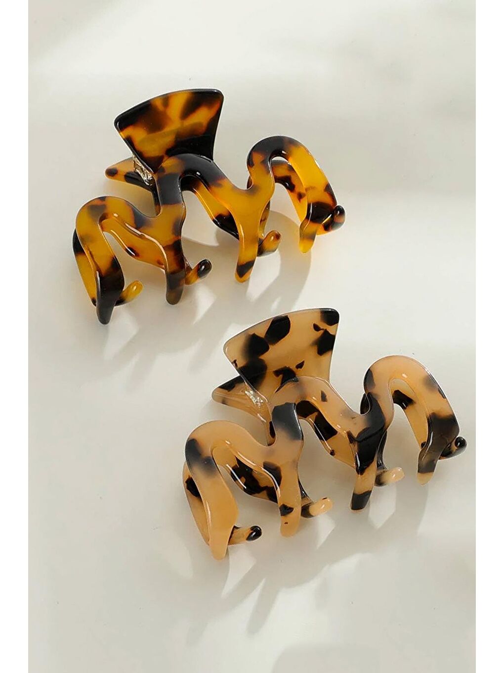 Kahverengi Kaplumbağa Sırtı Dalgalı Kadın Mandal Toka 2'li Paket