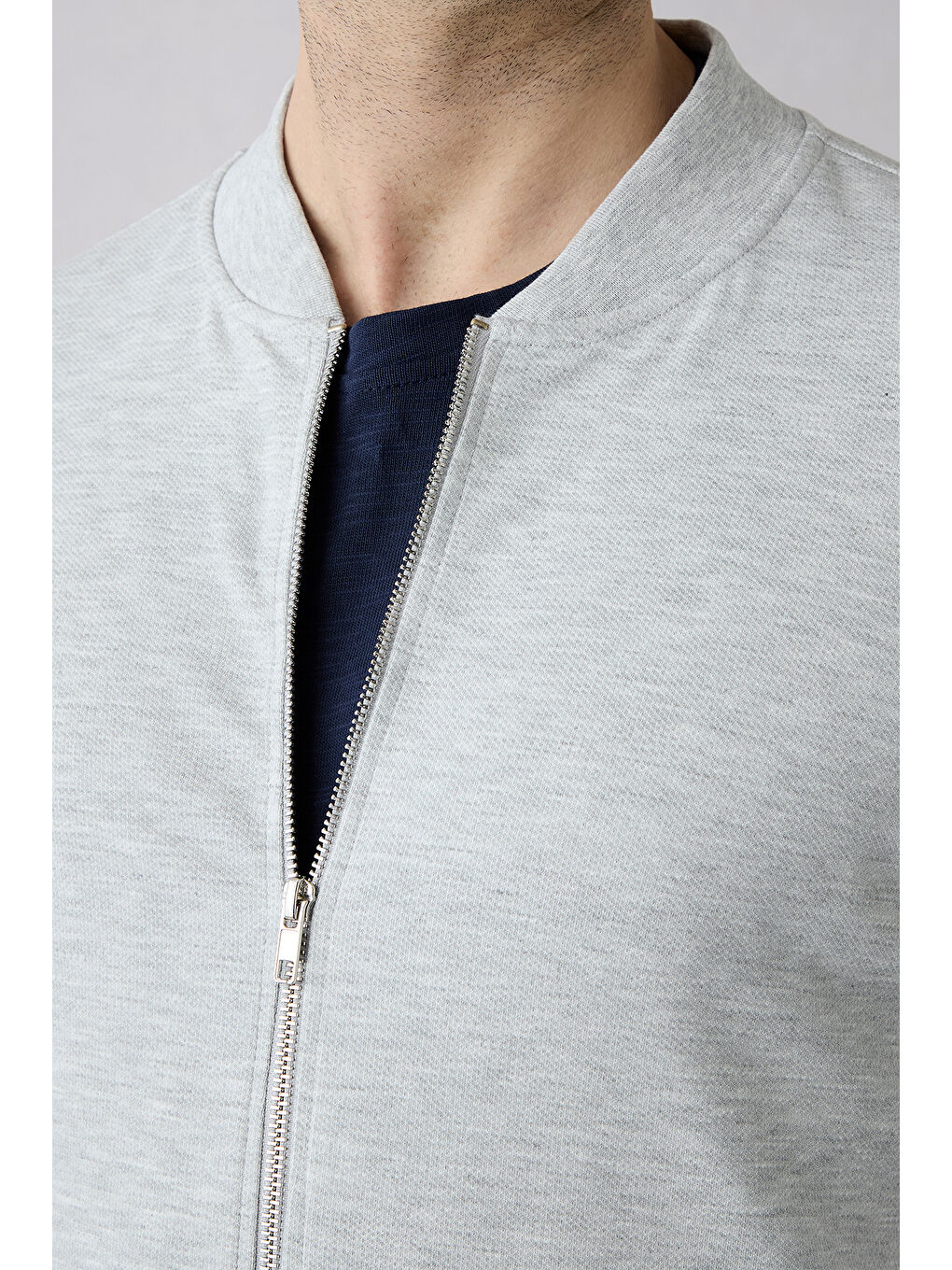 Gri Fermuarlı Esnek Bomber Sweat Hırka-3