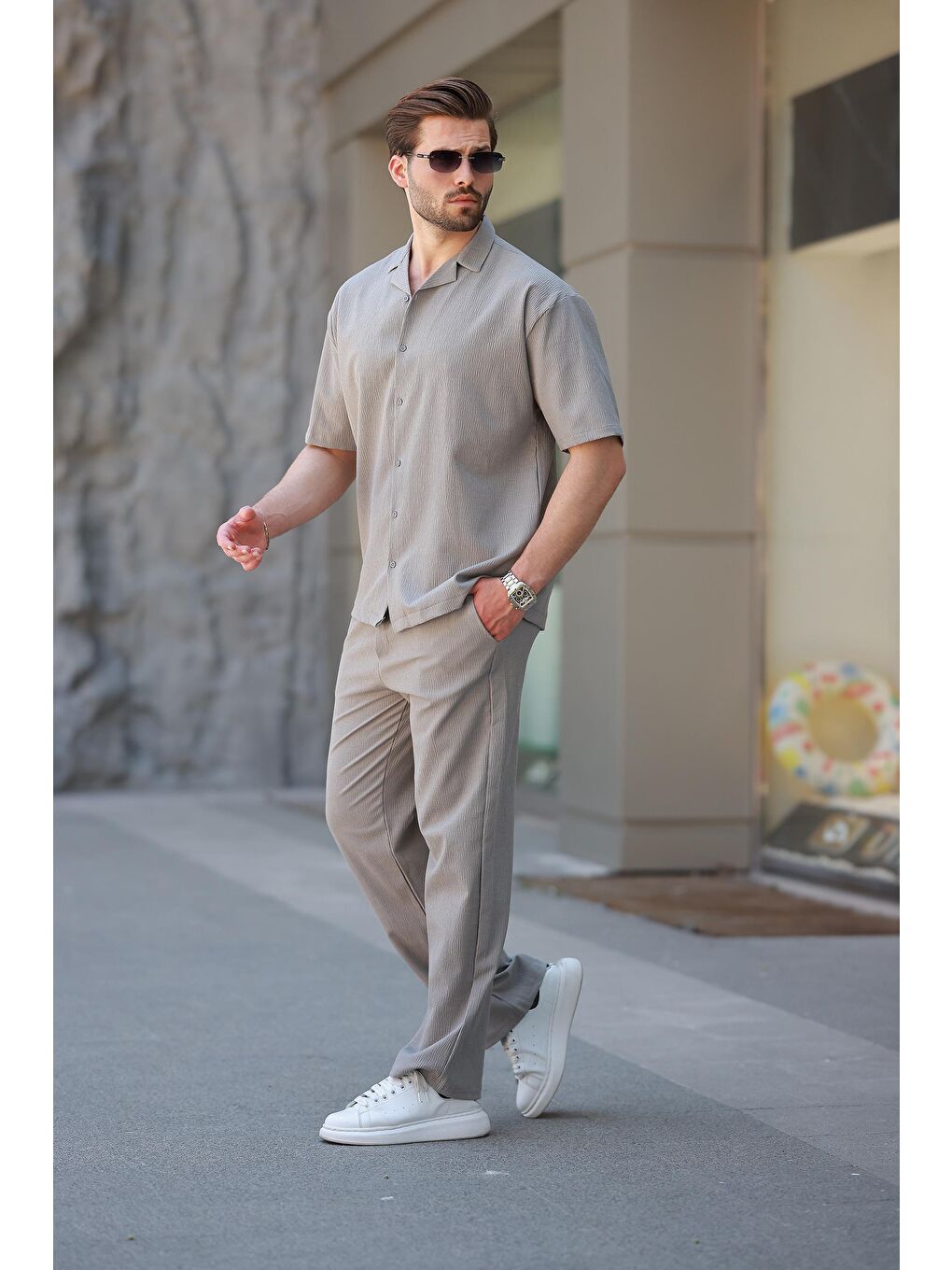 Boyalı Gri Basic Erkek Gömlek Takım E7320