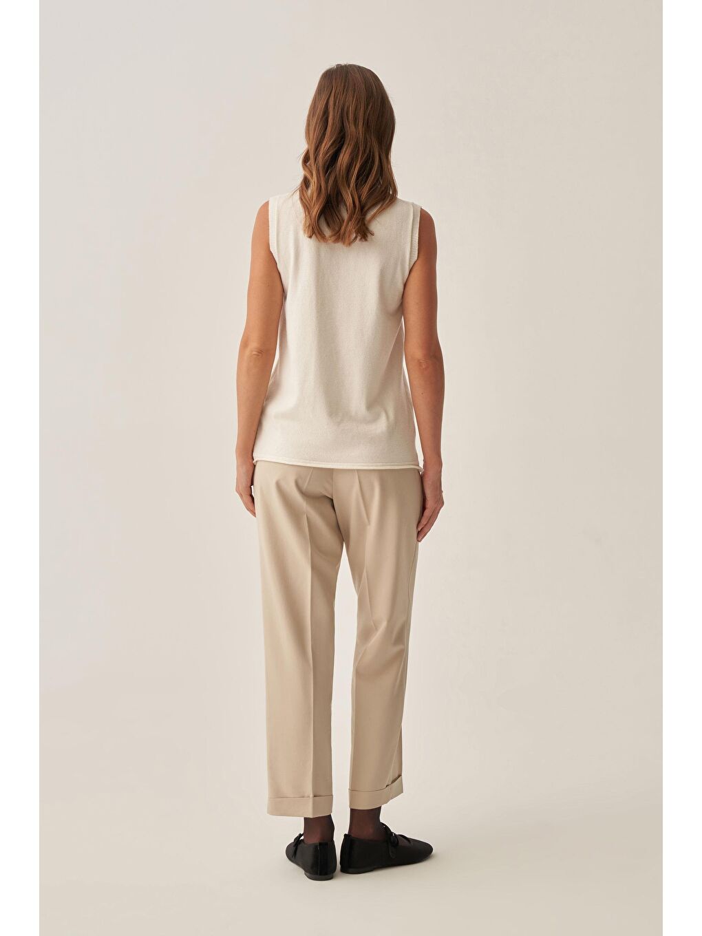 Ekru-Yarım Balıkçı Kolsuz Kazak-3