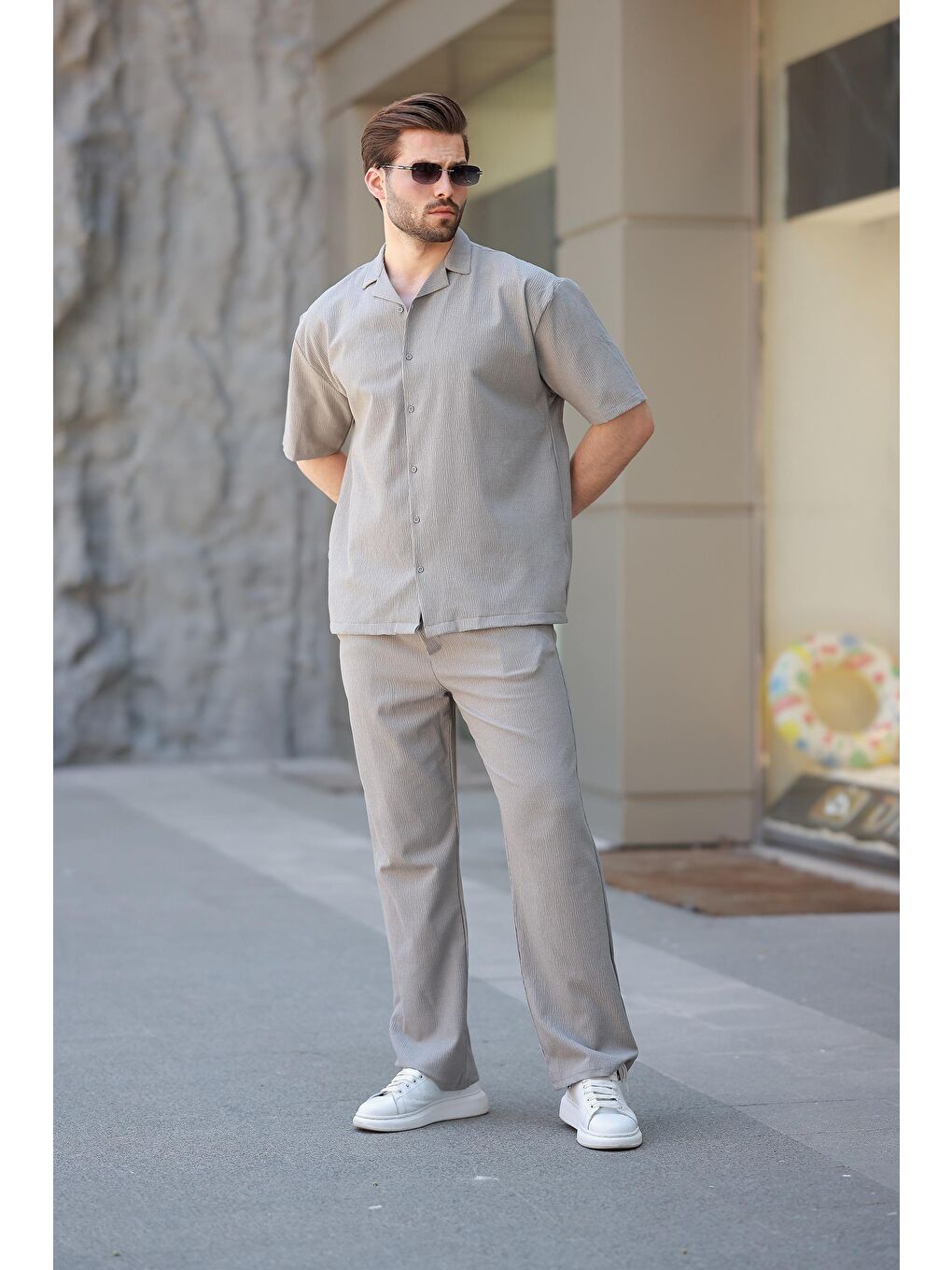 Boyalı Gri Basic Erkek Gömlek Takım E7320-1