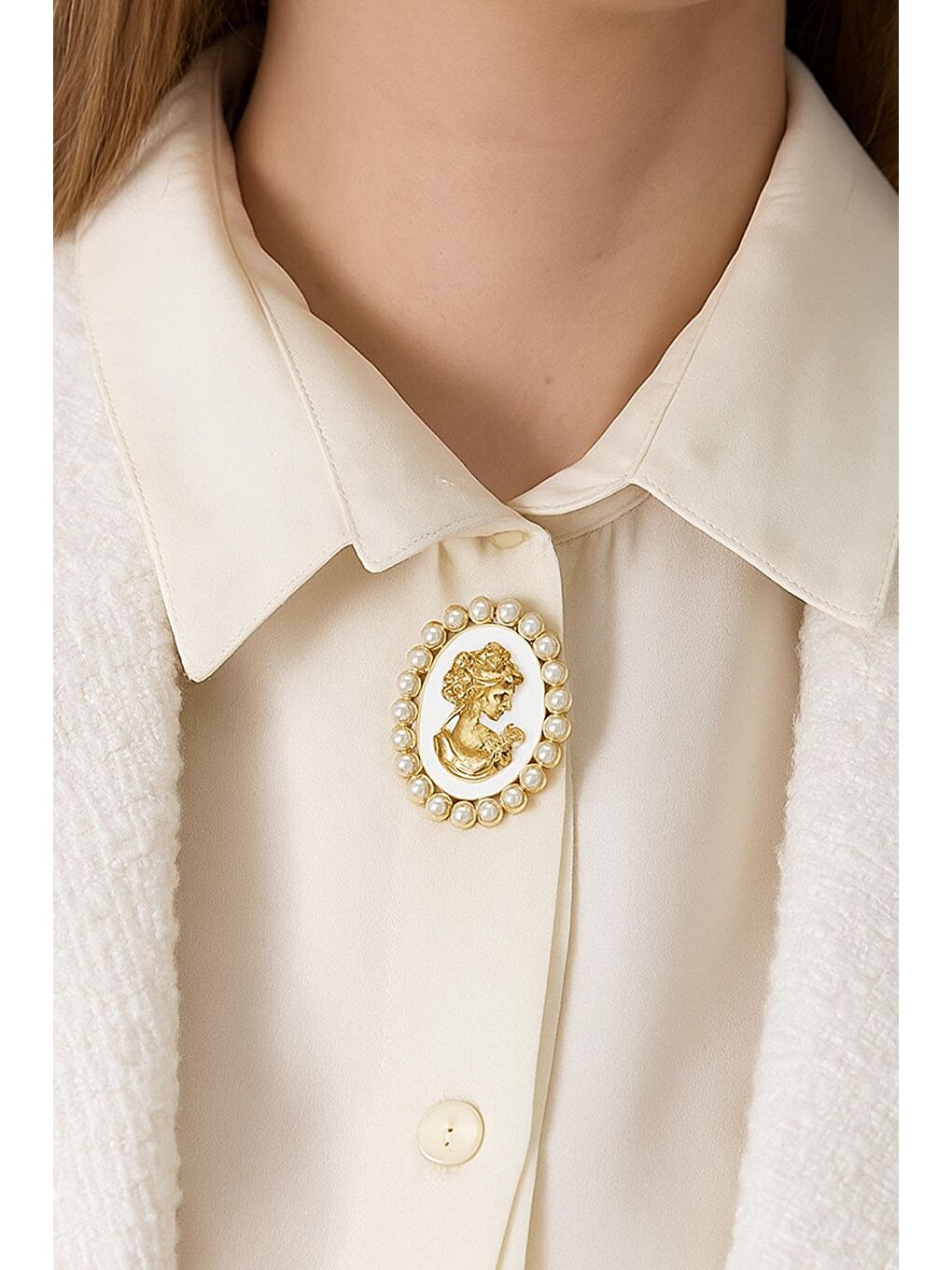 Beyaz Klasik Fransız Tarzı Yaka İğnesi Broş-1