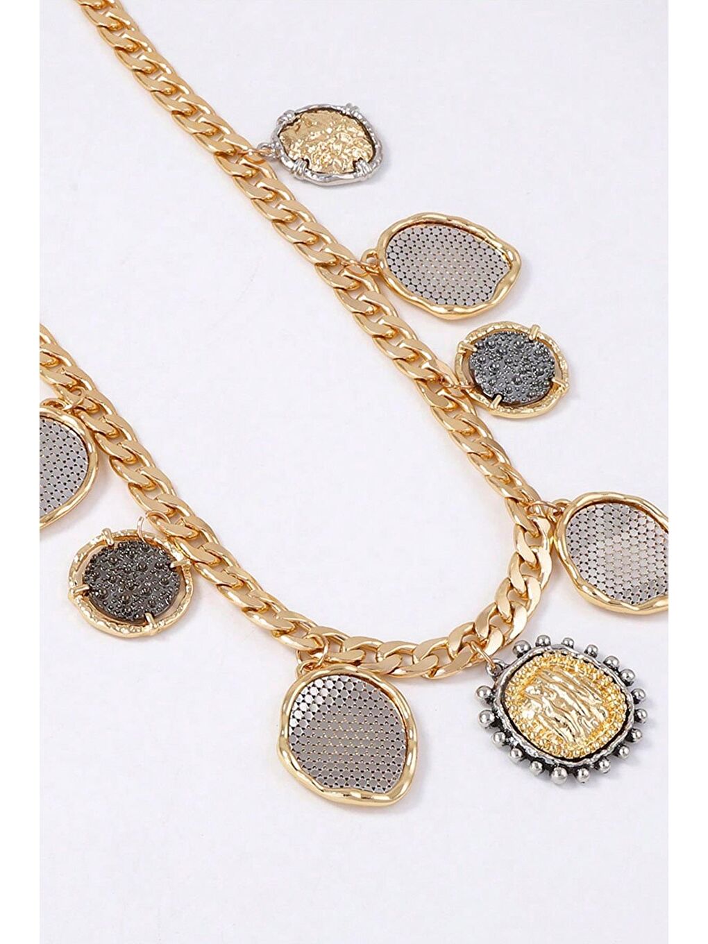 Sarı Marka Antik Gold Madalyonlu Kalın Zincir Kolye-1