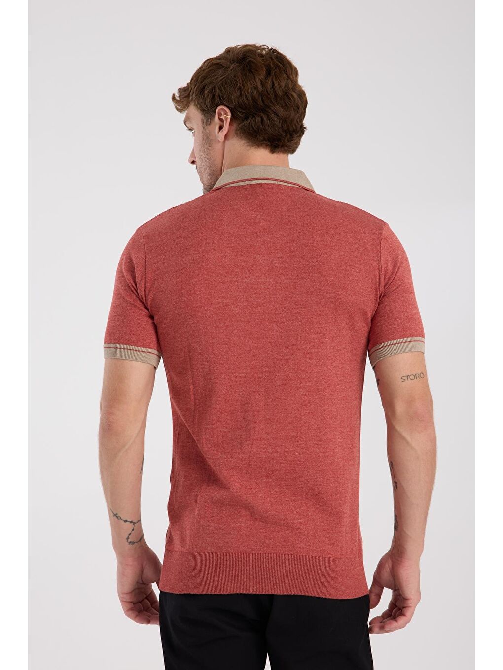 Kahverengi Aclub Echo Örme Kumaş Viskon Karışımlı Slim Fit Kiremit Polo Yaka Erkek Desenli Polo Shirt-6