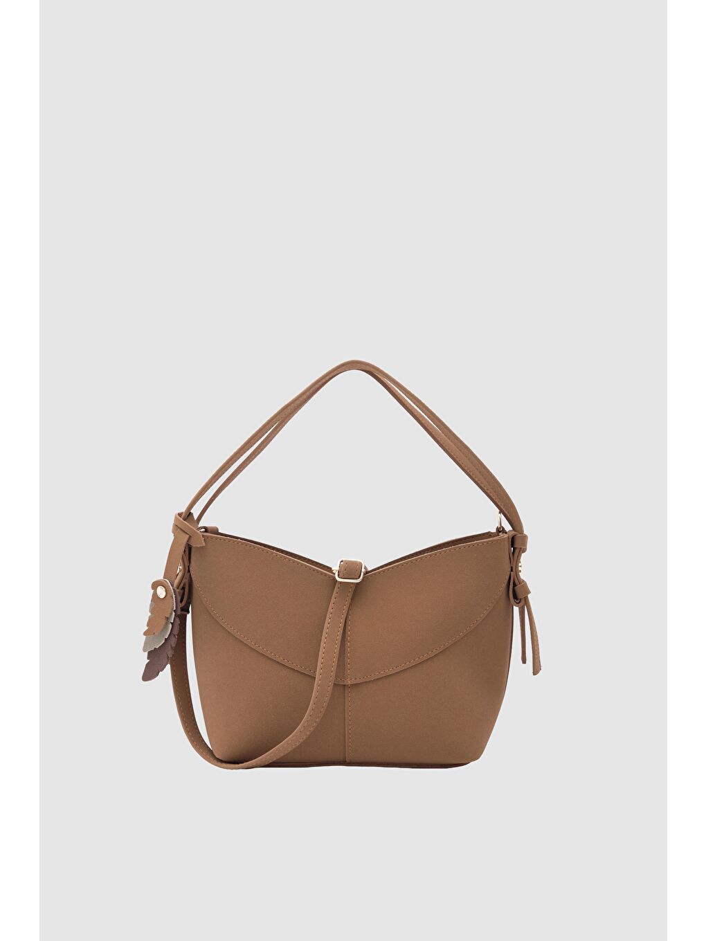 Kahverengi Low Asimetrik Süet Çapraz Çanta Taba-1