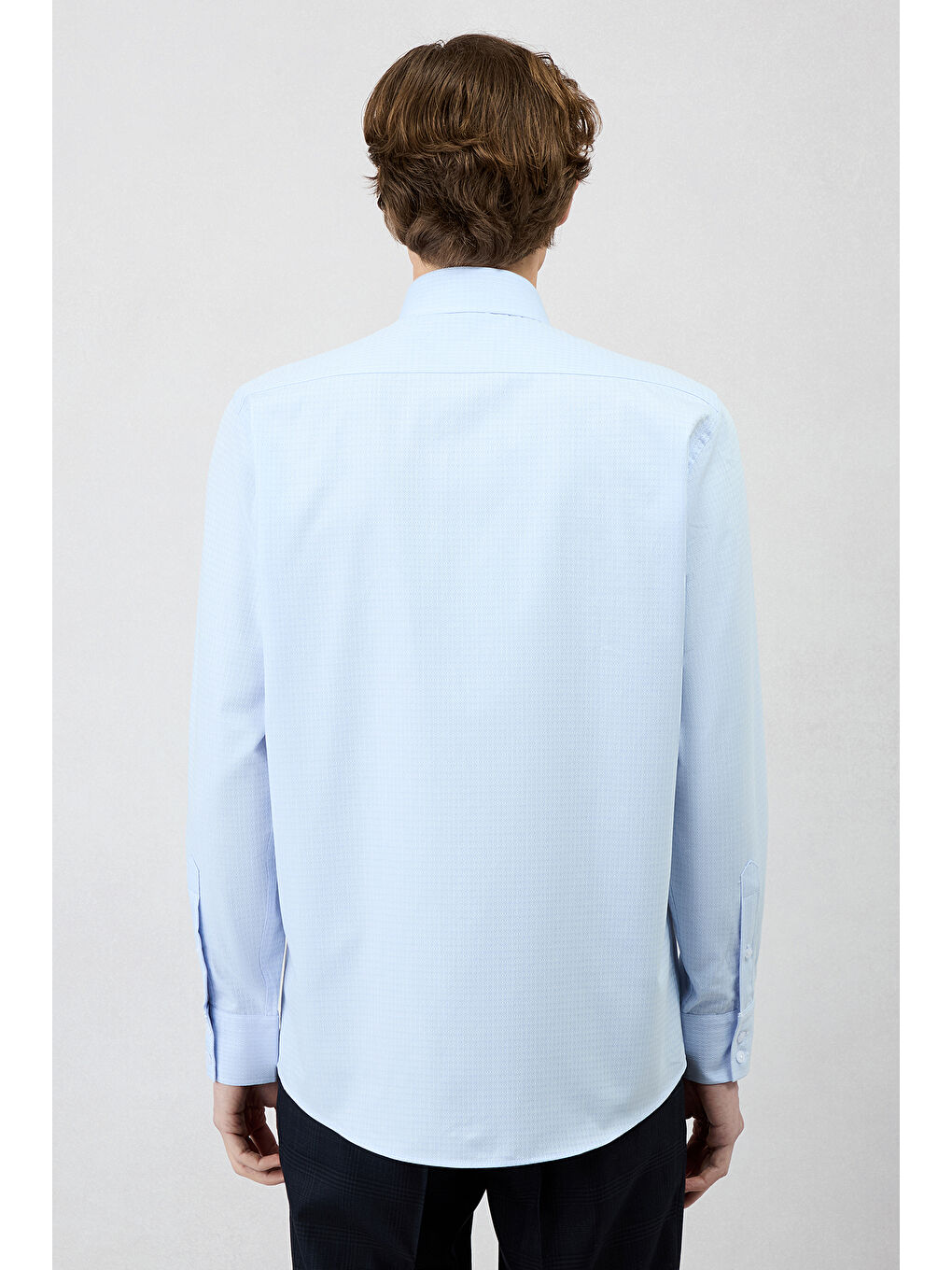 Mavi Uzun Kol Regular Fit Klasik Yaka Cepli Desenli Pamuk Gömlek-3