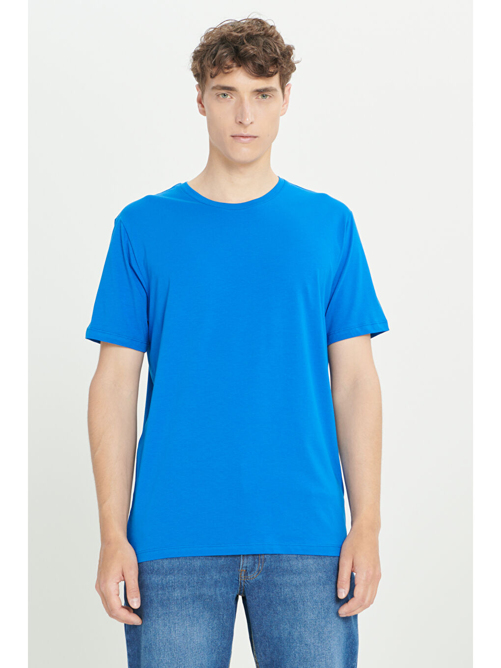 Mavi Erkek Saks 360 Derece Her Yöne Esneyen Slim Fit Bisiklet Yaka Tişört-2