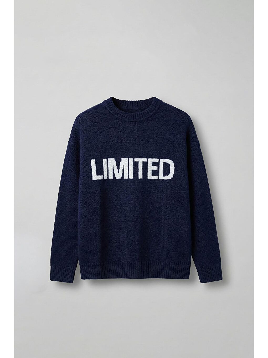 Erkek Oversize Limited Kabartma Baskılı Triko Kazak Lacivert