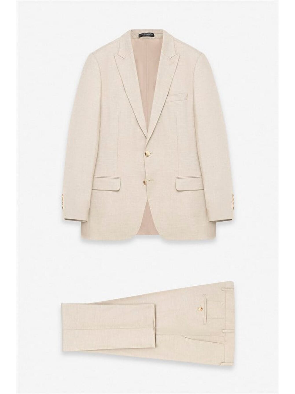 Bej Regular Sivri Yaka 4 Drop Yelekli Takım Elbise