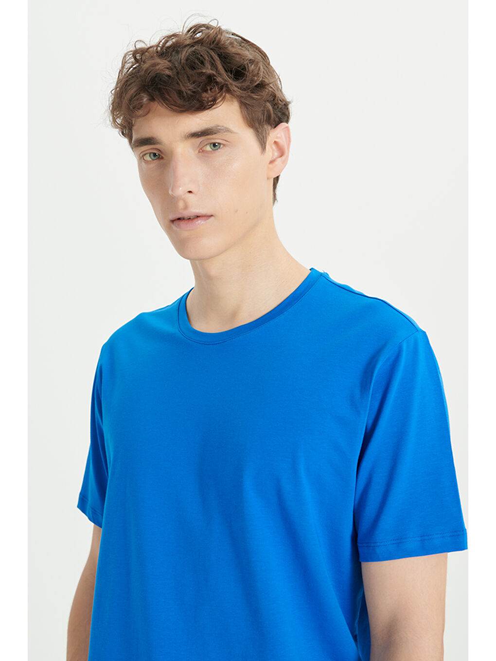 Mavi Erkek Saks 360 Derece Her Yöne Esneyen Slim Fit Bisiklet Yaka Tişört-3