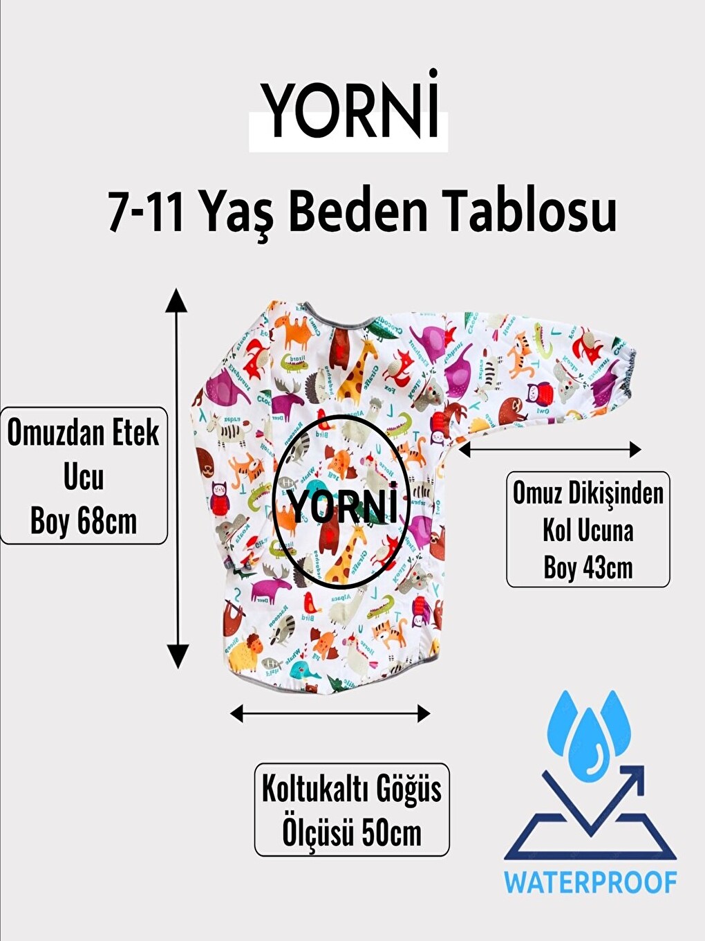 7-11 Yaş, Zoo, Sıvı Geçirmez, Makinede Yıkanabilir, Uzun Kollu Çocuk, Aktivite Mama Önlüğü-7