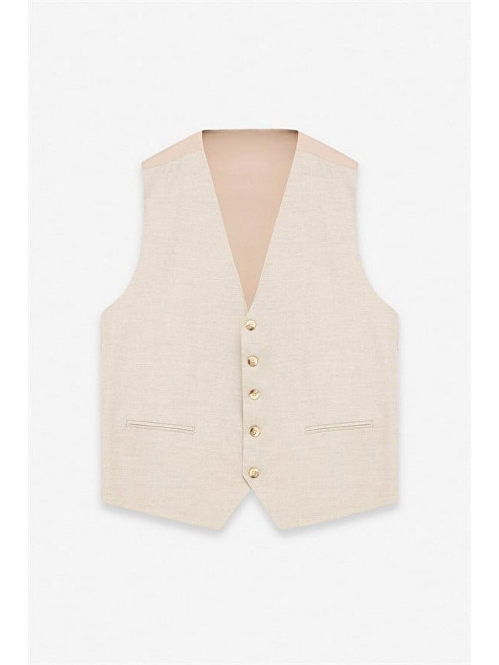 Bej Regular Sivri Yaka 4 Drop Yelekli Takım Elbise-1