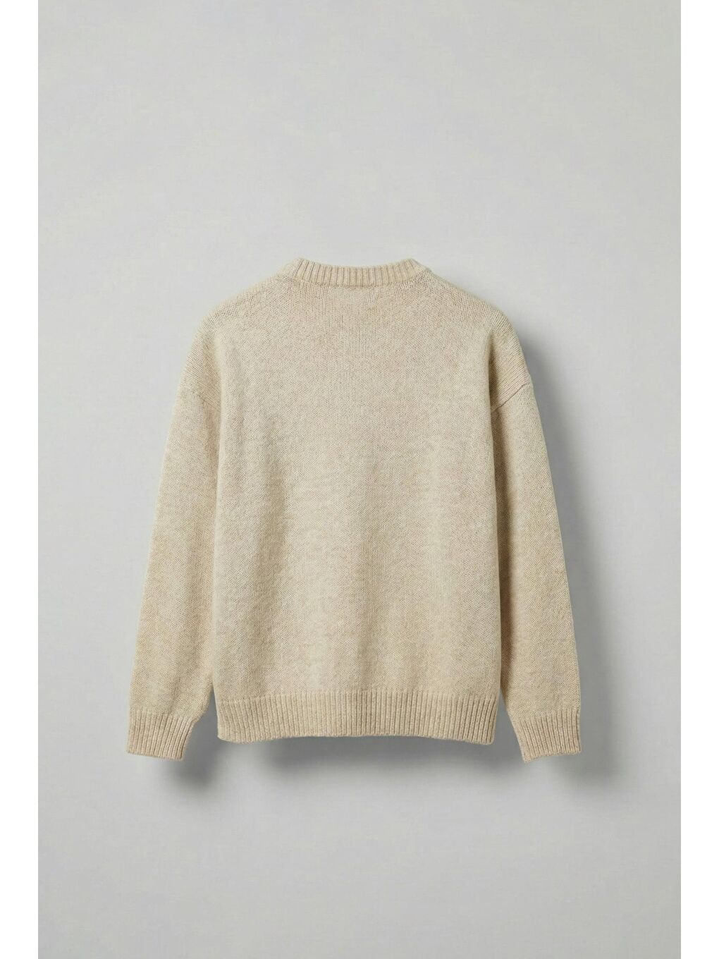 Gri Erkek Oversize Limited Kabartma Baskılı Triko Kazak Taş Rengi-1