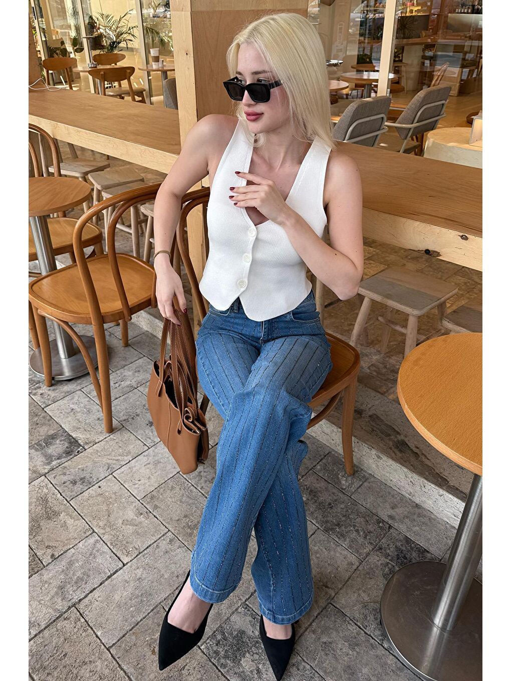 Mavi Yüksek Bel Elastanlı Taşlı Kadın Jean Pantolon Mg2271-4