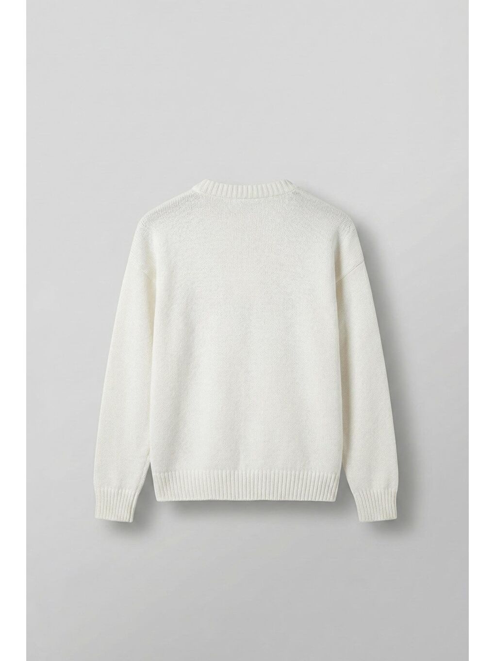 Erkek Oversize Limited Kabartma Baskılı Triko Kazak Ekru-1