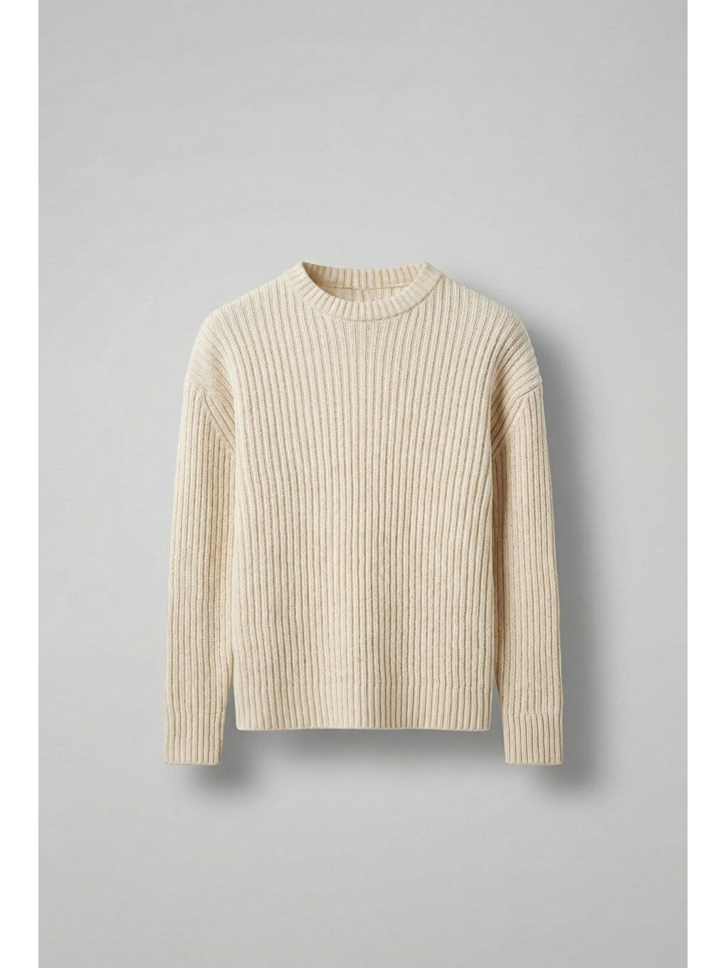 Erkek Oversize Fitilli Basic Triko Kazak Bej