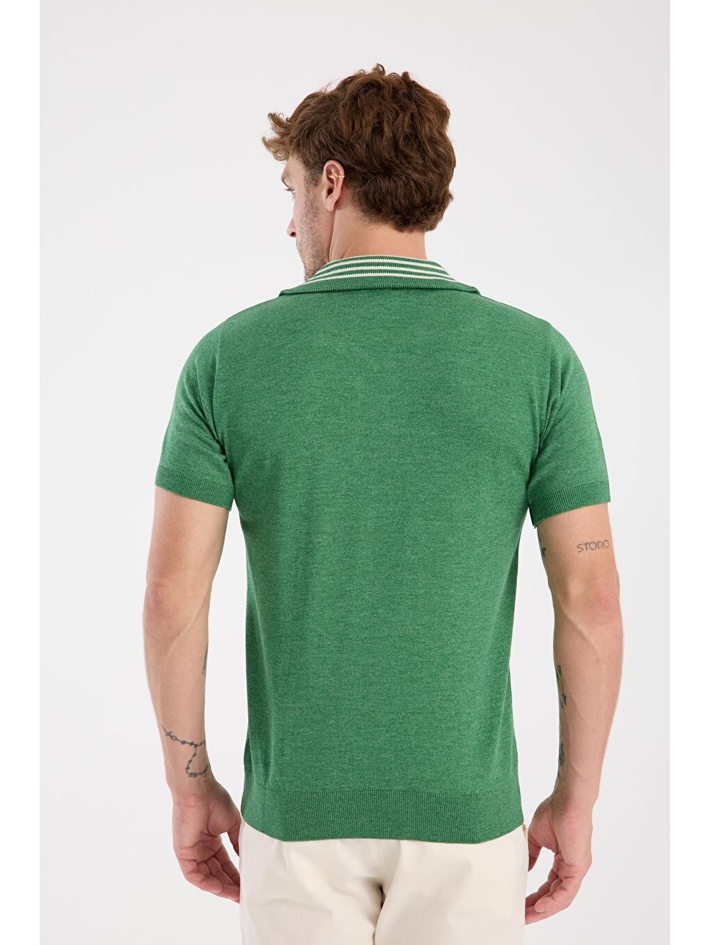 Aclub Foxtrot Örme Kumaş Viskon Karışımlı Slim Fit Yeşil Dik Yaka Erkek Düz Polo Shirt-7