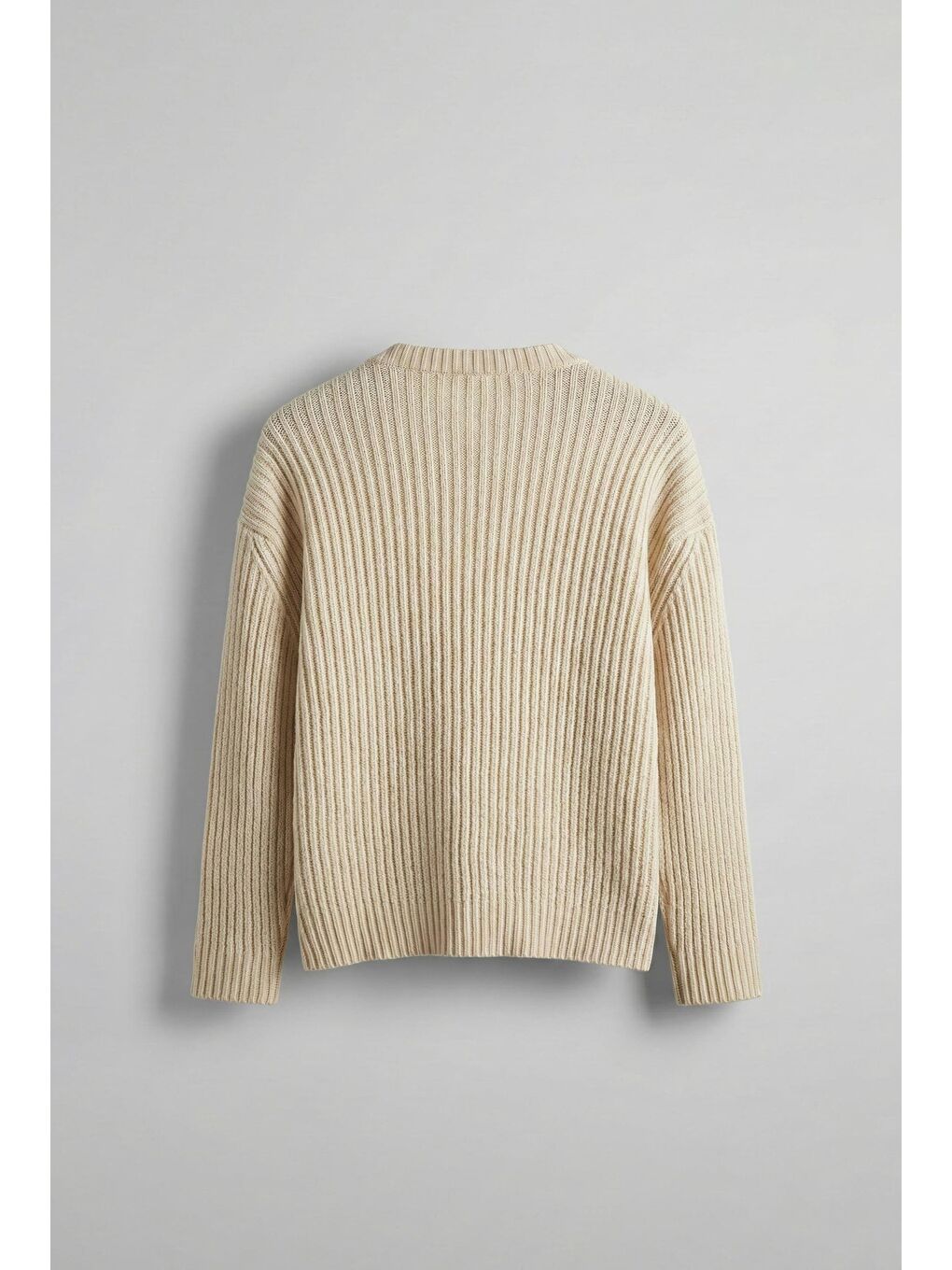 Erkek Oversize Fitilli Basic Triko Kazak Bej-1