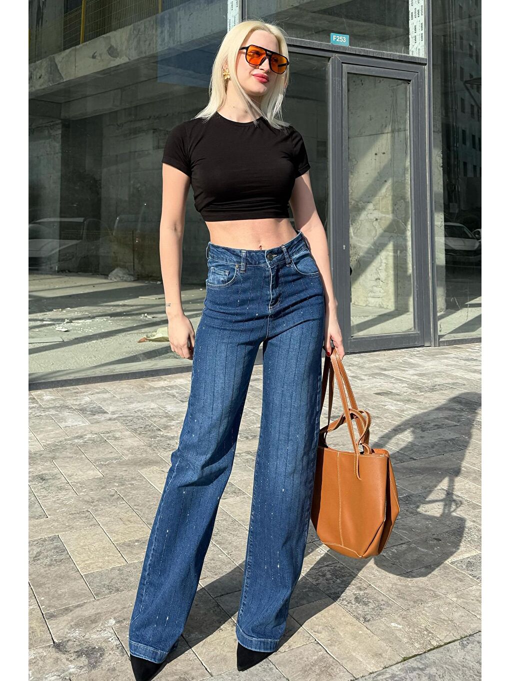 Lacivert Yüksek Bel Elastanlı Taşlı Kadın Jean Pantolon Mg2271-4