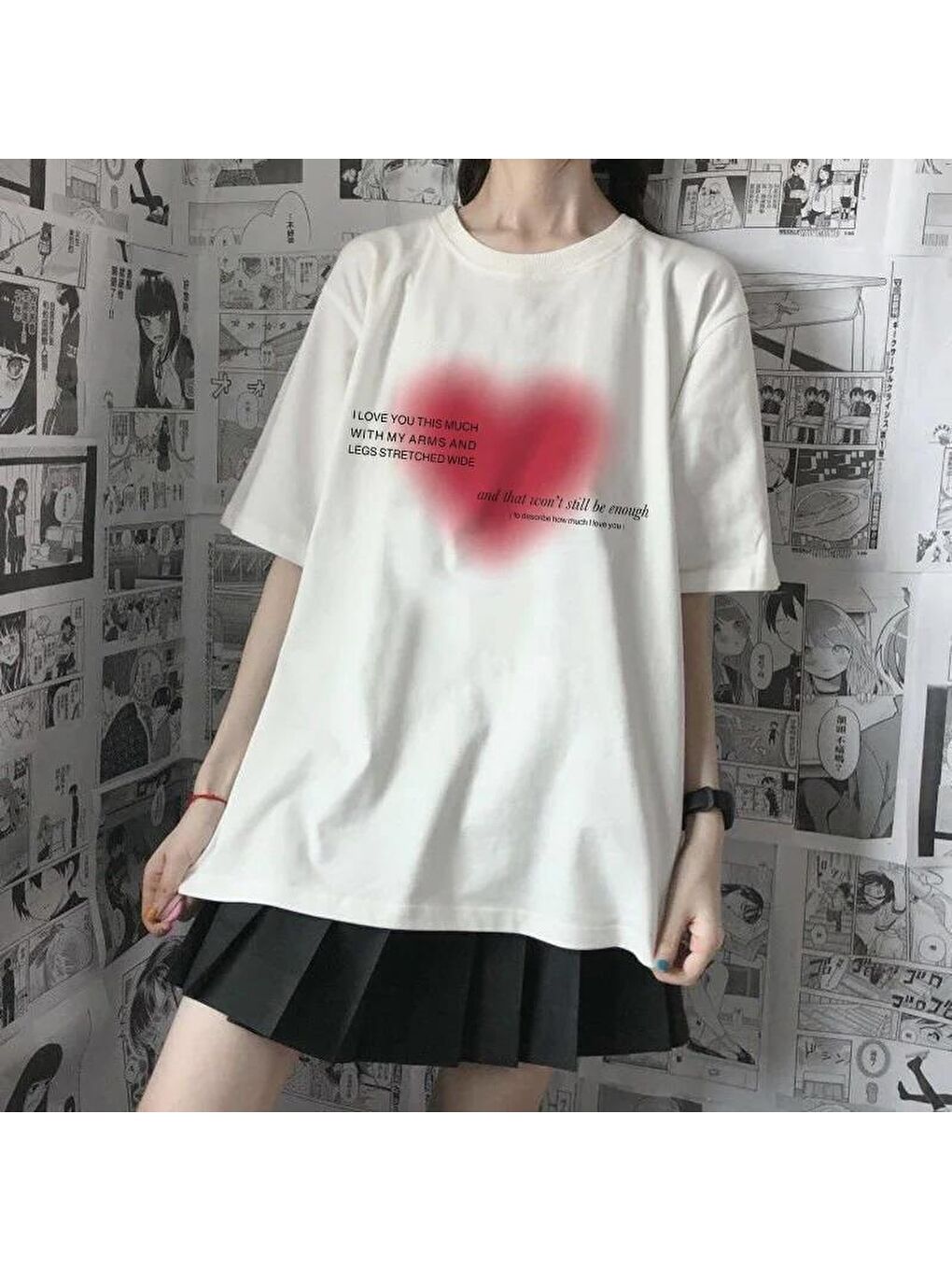 Touz Moda Beyaz Aesthetic Heart Baskılı Beyaz Unisex Oversize T-shirt