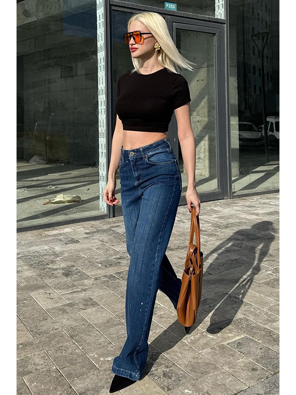 Lacivert Yüksek Bel Elastanlı Taşlı Kadın Jean Pantolon Mg2271-6