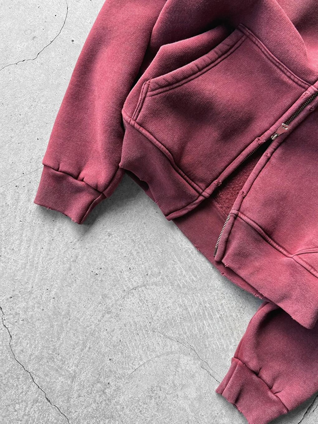 Erkek Relax Fit Yıkamalı Kapüşonlu Sweatshirt Bordo-5