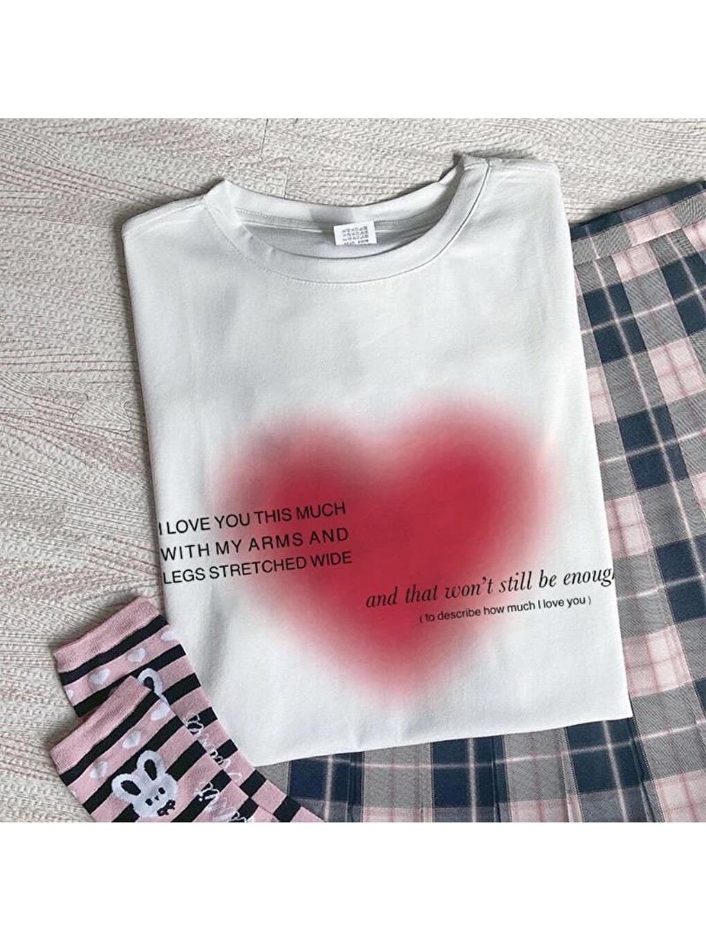 Touz Moda Beyaz Aesthetic Heart Baskılı Beyaz Unisex Oversize T-shirt - 5