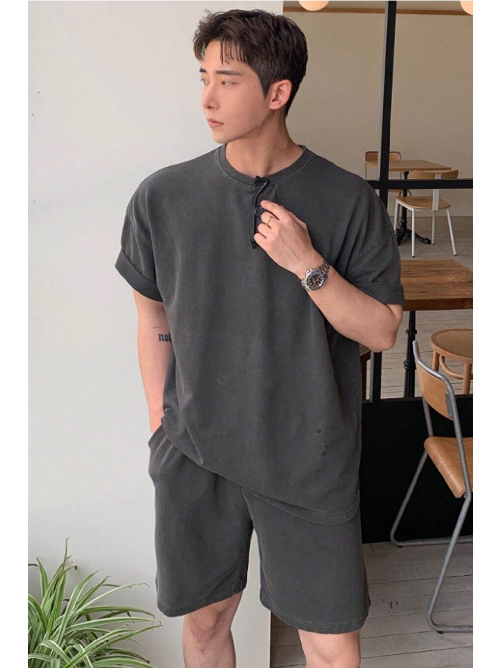 Gri Erkek Oversize T-Shirt Şort Takım Rahat Yazlık Kombin-2