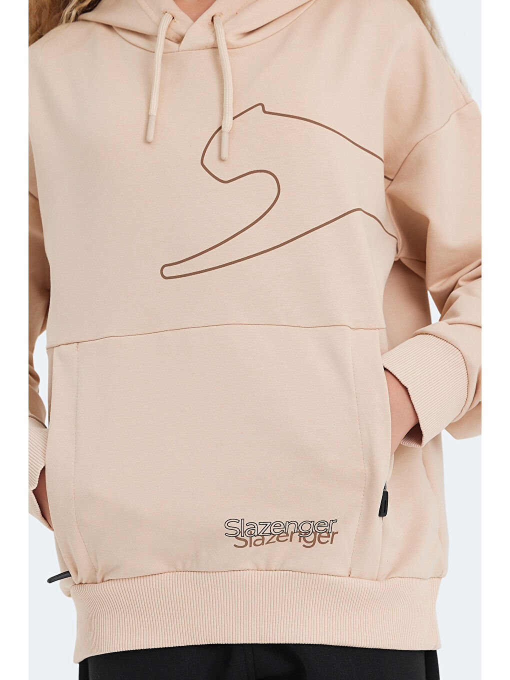 Kahverengi LINK Unisex Çocuk Kapüşonlu Cepli Camel Sweatshırt-1