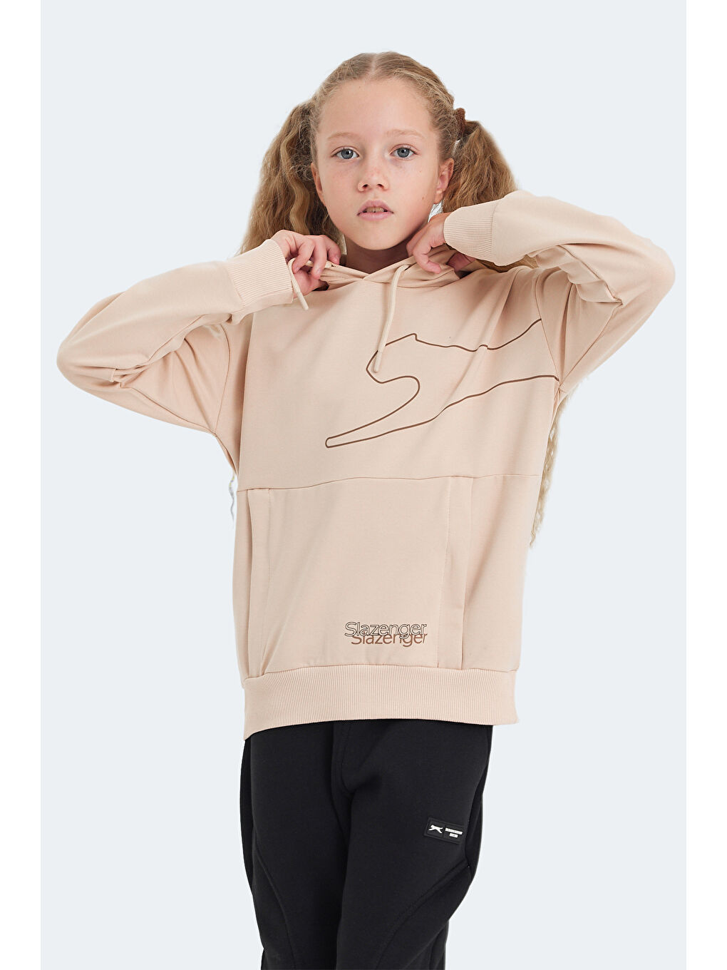 Kahverengi LINK Unisex Çocuk Kapüşonlu Cepli Camel Sweatshırt-3