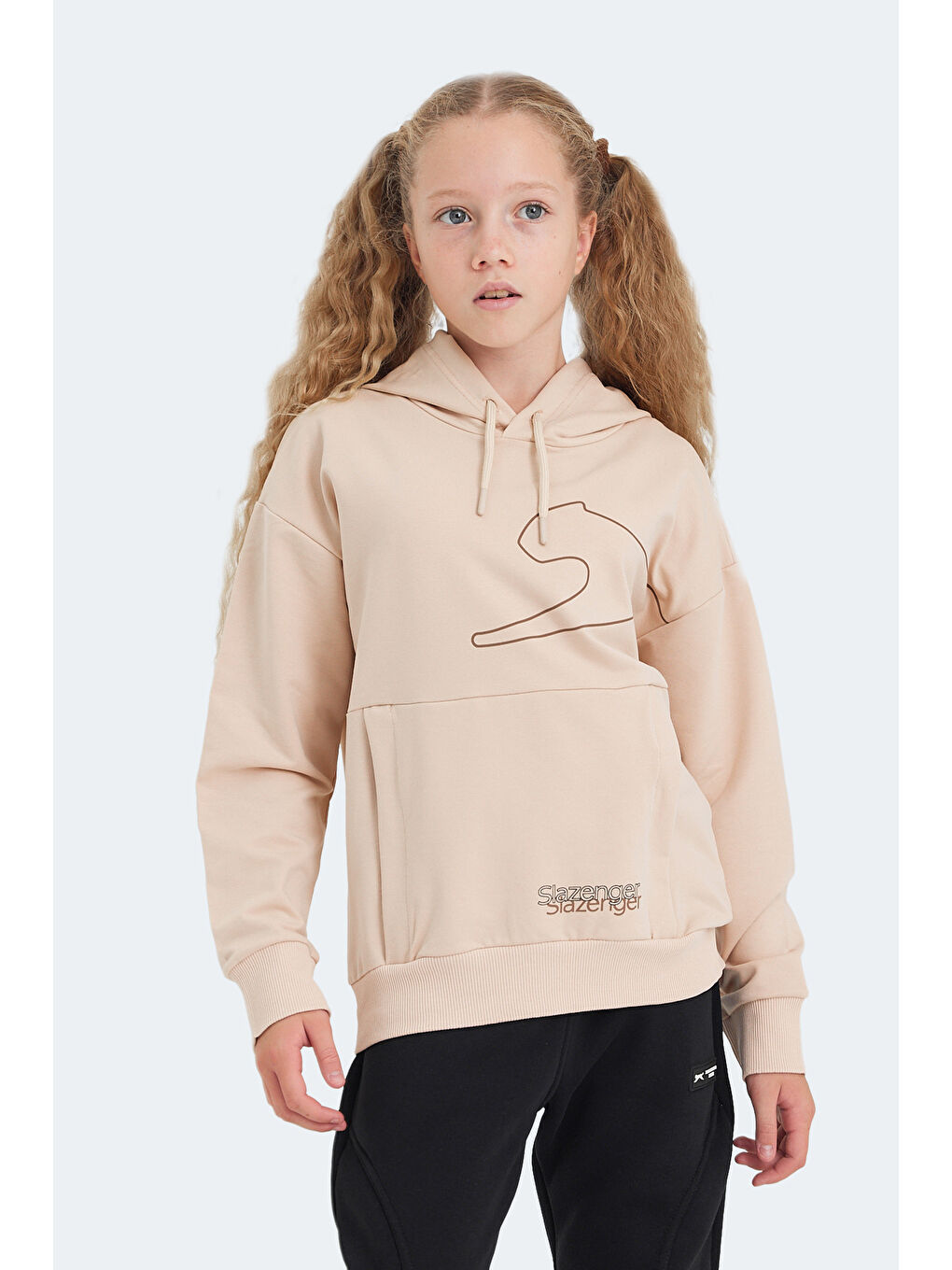 Kahverengi LINK Unisex Çocuk Kapüşonlu Cepli Camel Sweatshırt-4