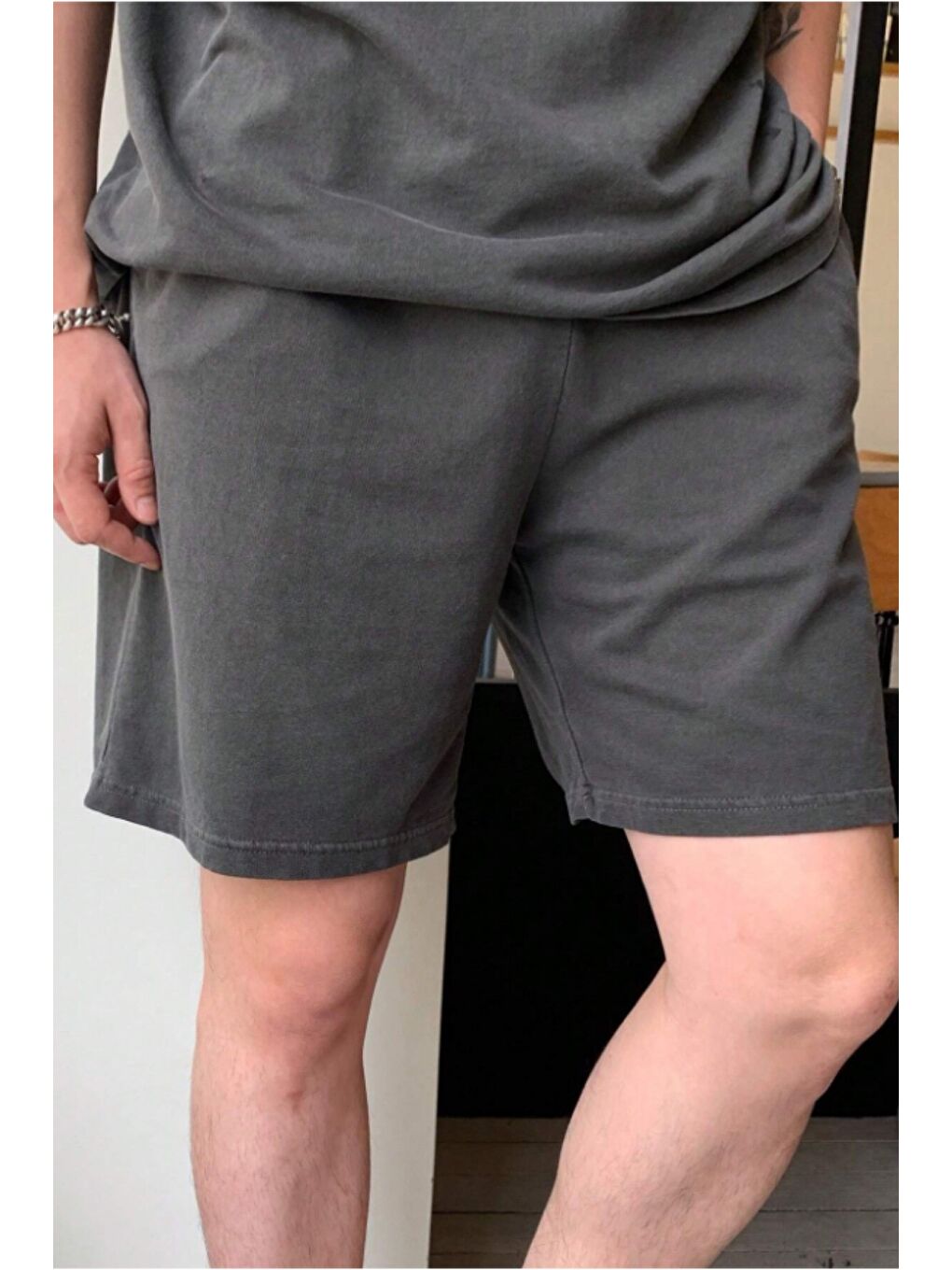 Gri Erkek Oversize T-Shirt Şort Takım Rahat Yazlık Kombin-4