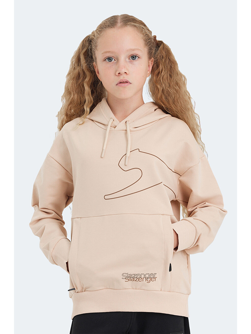 Kahverengi LINK Unisex Çocuk Kapüşonlu Cepli Camel Sweatshırt-6