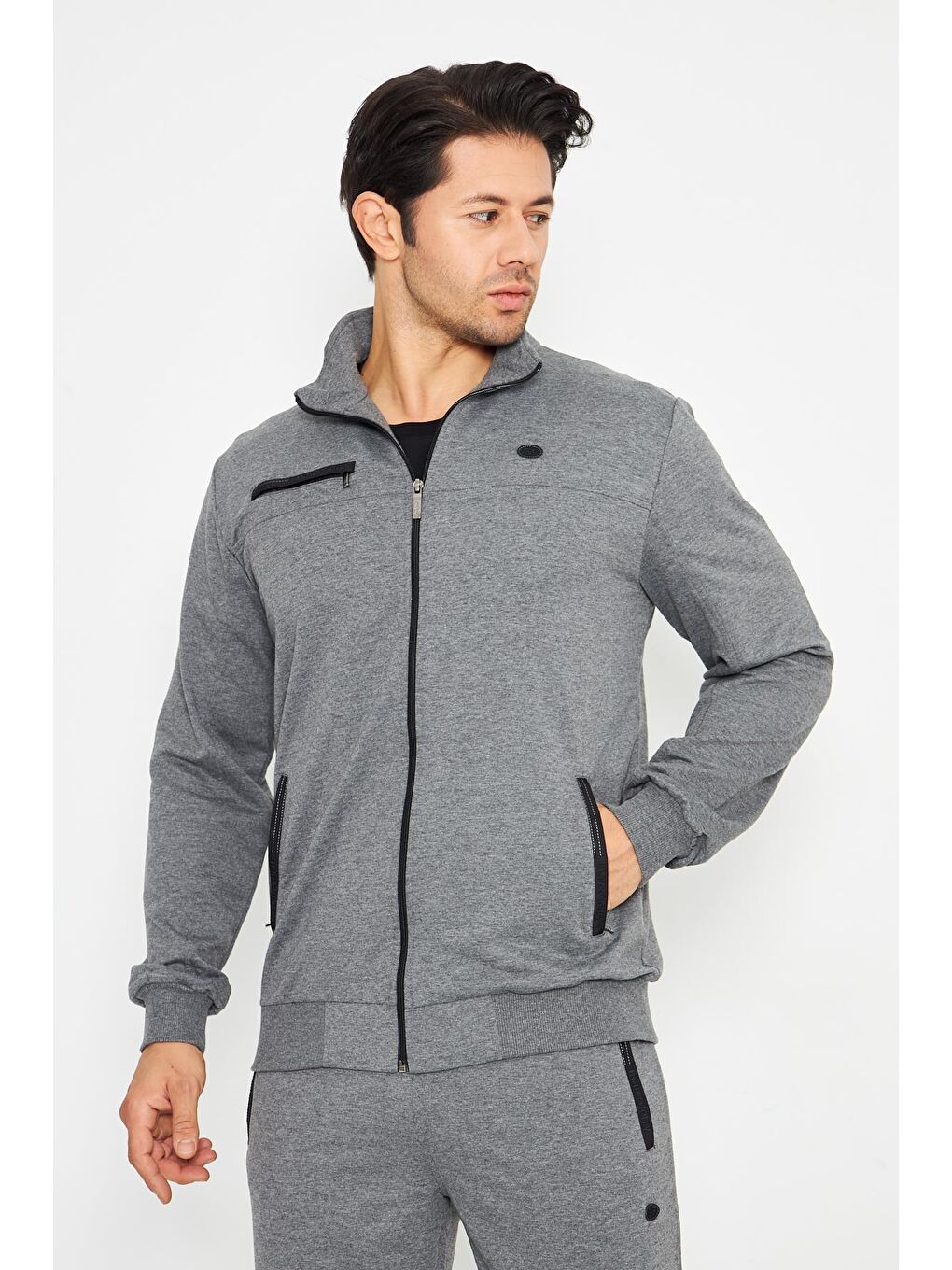 Antrasit Pamuklu Kumaş Erkek Eşofman Takımı Fm19102-3