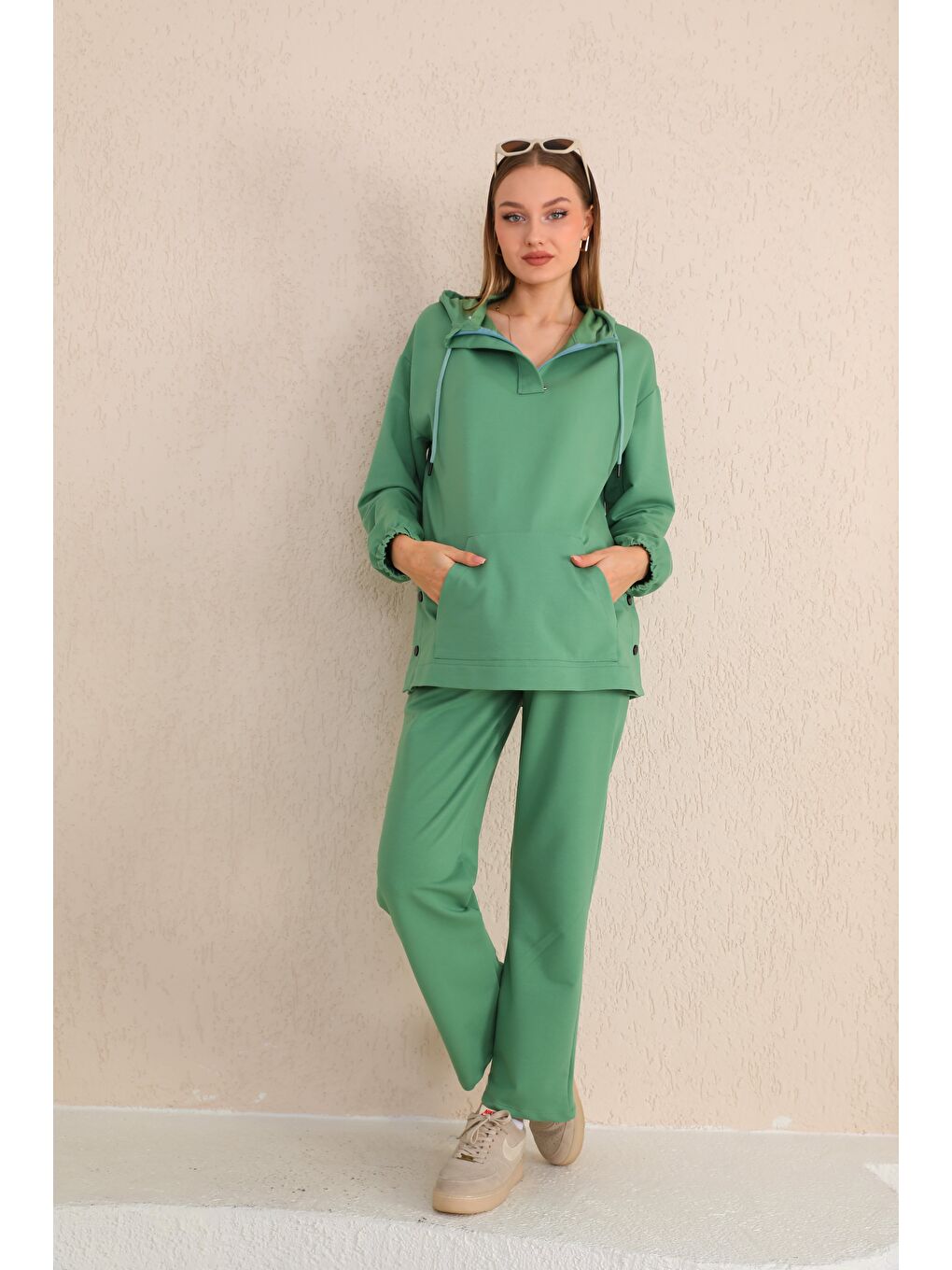 MİSS DÜNYA LİSSA Yeşil Hamile ve Lohusa Kapüşonlu Sweatshirt Eşofman Takımı - 2