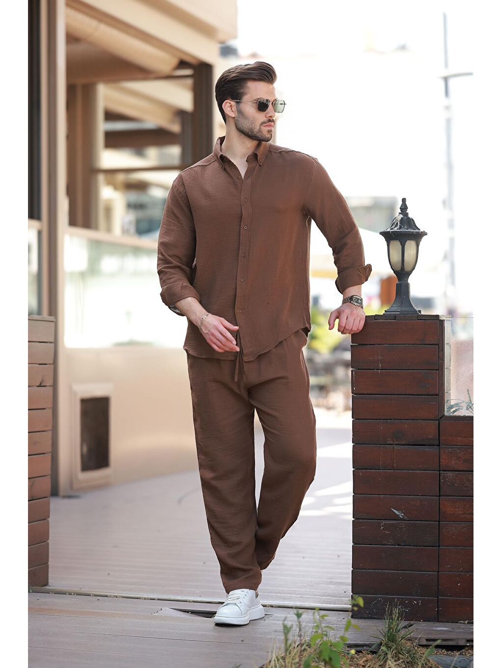 Kahverengi Gömlek Pantolon Erkek İkili Takım E7322-3